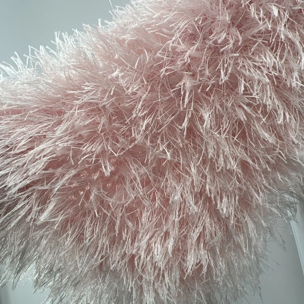 VTG Y2K Fuzzy Fluffy Eyelash Knit Scarf Light Pink Fairy Coquette Princess Long